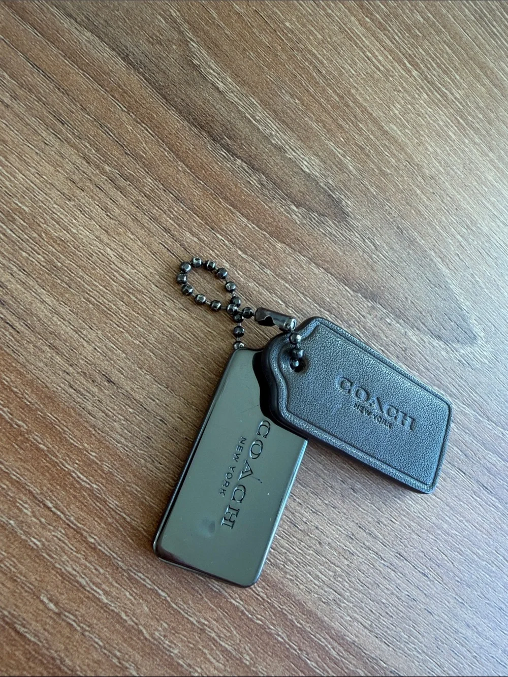 Coach New York Metal & Leather Hangtags Set Black Gunmetal Bag Charms